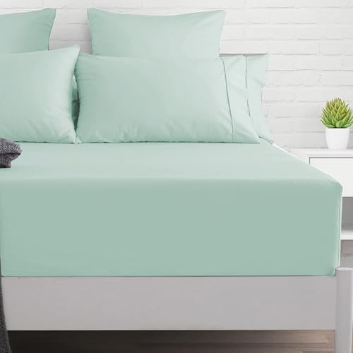 PRIME LINENS Extra Deep Fitted Sheet 40 CM Brushed Microfiber Wrinkle & Fade Resistant Bottom Sheet Soft Durable Bed Sheets (Mid Green, Double)