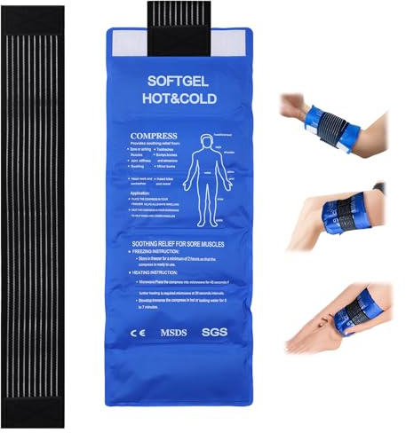 Large Reusable Gel Ice Pack - Pain Relief Ice Pack with Strap (44.5x17.5cm), Hot Cold Therapy for Shoulder, Elbow, Knee, Ankle, Adjustable Cold Compress Wrap for Sports Injuries, Strains, Swelling
