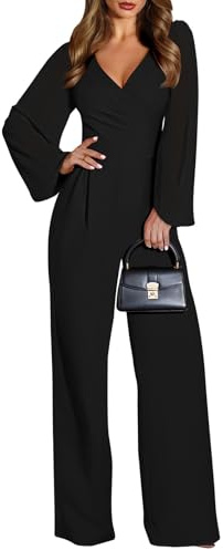 Pink Queen Black Jumpsuits for Women Dressy One Piece Fall Casual Business Outfits V Neck Formal Romper M