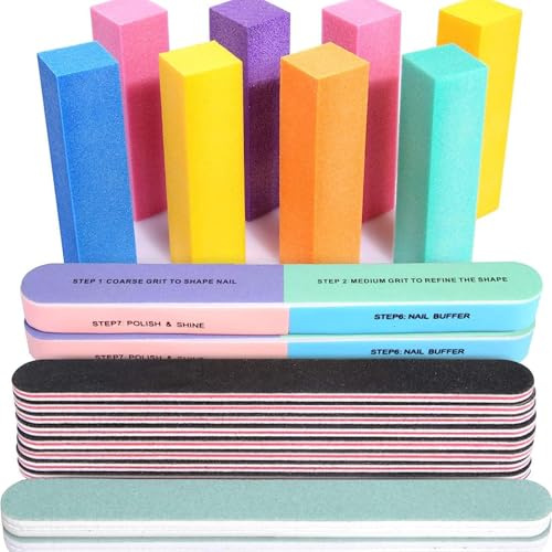 Limas y pulidores de uñas, kit de 20 bloques de pulido de uñas de 7 vías, grano 100/180/400/4000, herramientas de manicura profesional para recortar uñas, esmalte y brillo, suministros rectangulares