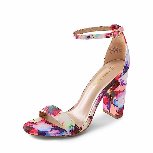 DREAM PAIRS Women's Hi-Chunk Floral High Heel Pump Sandals - 5.5 M US