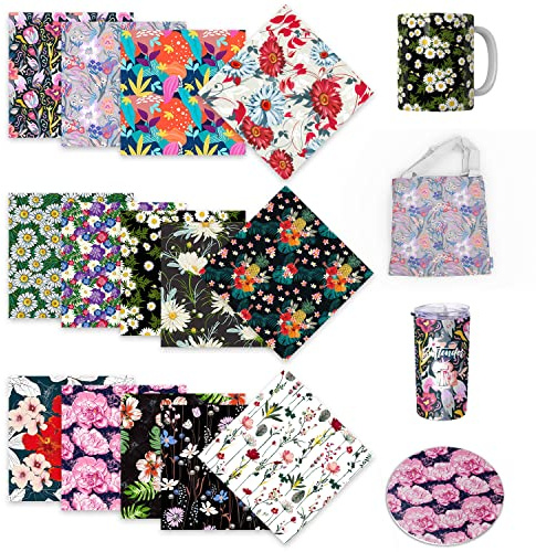 LUCKIGUCK Infusible Transfer Ink Sheets Carta di Trasferimento 30.5 x 30.5 cm Patterns Fogli di Inchiostro Infusibile Decorati per DIY Tazza E Vestiti (Floreale, 14pcs)