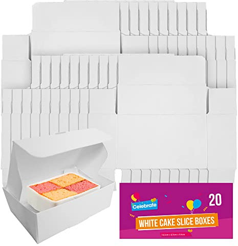 SOL 20pk White Cake Slice Boxes - Small Individual Cake Boxes for Cake Portions Kids Party - 105 x 65 x 35mm - Sturdy & Multipurpose Use