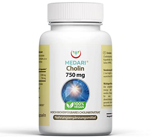 Medar Cholin 60 Kapseln Qualität 98% Cholinchlorid Vitamin B4 Hochdosiert trägt zur Erhaltung einer normalen Leberfunktion OHNE Konservierungsstoffe 100% natürliches
