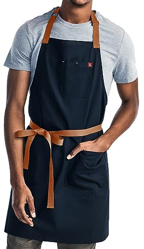 hedley & bennett Essential Apron – Adjustable Bib Chef Apron with 3 Pockets & Towel Loop – 12oz Cotton Canvas – Midnight Blue