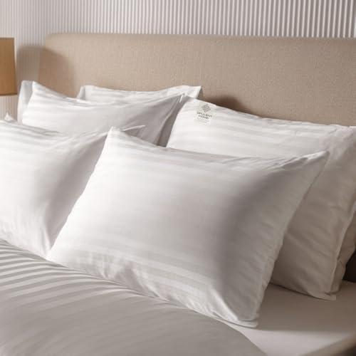 Opulent Home Ultra Soft Striped Pillows – Pack of 4 Medium-Firm Microfibre Pillows for Side Sleepers, Anti-Allergy Hollowfibre Filling, Breathable Hotel Quality & Machine Washable