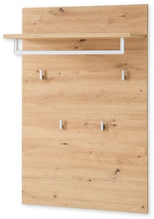 Stella Trading BARI Garderobenpaneel in Artisan Eiche Optik FSC-zertifiziert - Moderne Hutablage mit zuverlässigen Wandhaken für Jacken & Taschen - 78 x 117 x 30 cm (B/H/T)