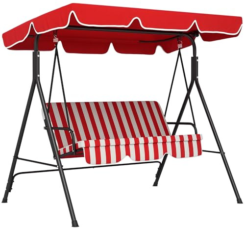 Outsunny - Balancín de jardín (3 plazas, inclinación, ajustable, cojines de asiento y respaldo, 1,72 x 1,1 x 1,53 cm, acero negro, poliéster, color rojo