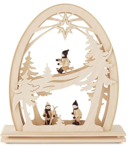 Rudolphs Schatzkiste Ore Mountains Candle Arch Winter Sports Electric Illuminated LED W x H x D 30.5 x 34 x 6.5 cm Light Arch Ski Snowshoe Sledding