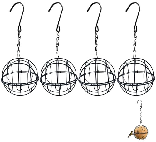 4 Pcs Bird Feeders, Bird Feeders Hanging Station Bird Feeder Fat Ball Feeders Hanging, Fat Ball Feeder with 4 S Shaped Hooks, for Outdoor Garden Wildlife Birds Finch Sparrow Robin (Black)