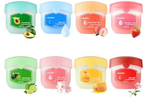 LOPHE Lip Balm, 8 Stück Hydrating Lip Balm Set, Lippenbalsam Beruhigt Trockene Lippen, Lippenbalsem für Tag und Nacht Lippenpflege, Natürlichem Formel, Reduzieren Sie Lippenpeeling