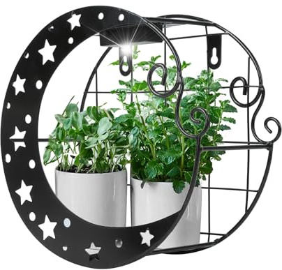 Gardenwize - Solar Moon Wall Planter Outdoor, Crescent Wall Mounted Planter with Built-In Solar Light, Decorative Vertical Wall Flower Pot, Waterproof Garden Wall Hanging