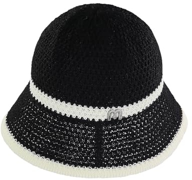 FuninCrea Sombrero de ganchillo para mujer para primavera y verano, tejido a mano, sombrero de pescador con cordón ajustable
