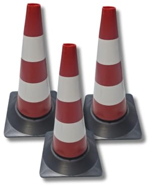 Set da 3 Coni Stradali in Gomma con 2 fascie bianche – Altezza 50 cm