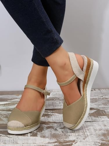 Closed Toe Sandals for Women,Wedge Espadrilles for Women,Low Heels Closed Toe Summer Adjustable Ankle Strap Shoes,Ankle Strap Slide Slingback Slider Wide Fit Sandal Comfortable Walking Shoe