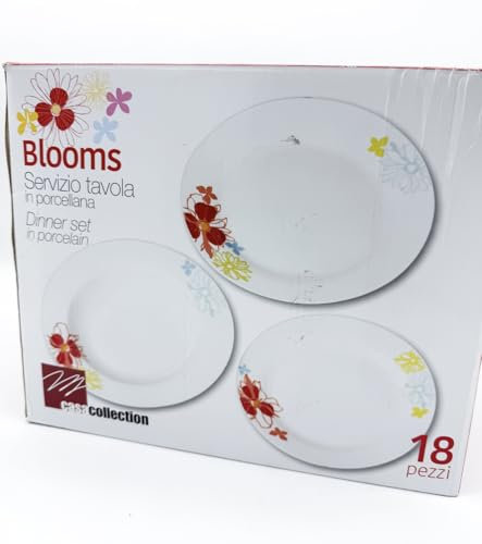 Blooms Servizio Tavola in Porcellana, Set da 18 Pezzi, Decorazione Floreale, Bianco