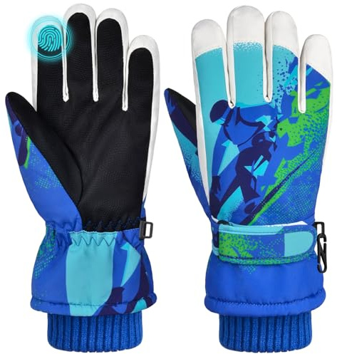 AuSletie Guantes de Esquí Niño Guantes de Esqui Repelente Termicos, para Deportes de Invierno al Aire Libre, Ciclismo, Snowboard de Invierno para Niños y Niñas