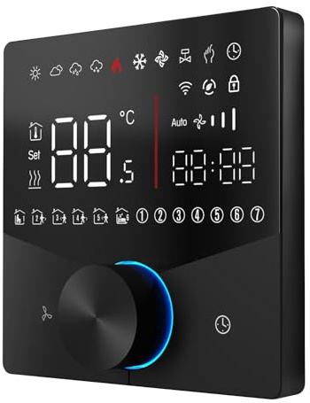 SEAFRONT Termostato WiFi 5 y 2, Termostato Programable, Controlador de Aire Acondicionado Inteligente WiFi con Perilla LED y Tecla Táctil de Gran Tamaño (Black)