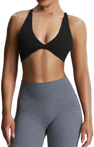 Aoxjox Reggiseno Sportivo da Donna, per Allenamento, Fitness, Schiena Scoperta, Imbottito, Siena, a Basso Impatto, per Yoga, Crop Top, Nero, XS