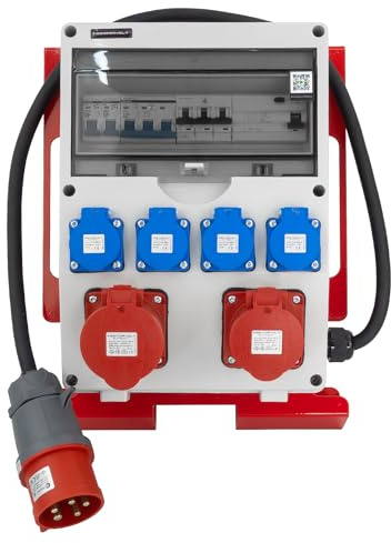 Baustromverteiler mit Ständer und Kabel FI-Schalter SET-S/FI 32A 16A CEE-Steckdose 4x230V Schuko-Steckdose Stromverteiler Doktorvolt