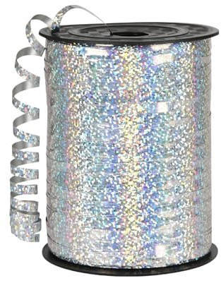 457m Cinta para Globos Regalos Plateado 5mm Ancho,Cinta Rizar Brillantes Lámina para Globos Envolver Regalos Lazo Ramo,Decorativa Manualidades Vestidos Boda Fiestas Navidad Cumpleaños Florista
