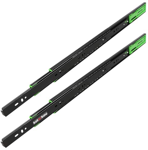KOTARBAU® Rieles para cajones de 550 mm, empuje para abrir, de acero, color negro, para cargas pesadas, sistema de rieles, rieles telescópicos