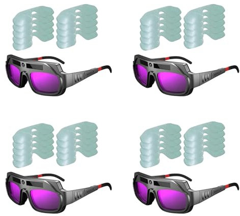 Xptieeck 4 Stücke SchweißErbrille mit Automatischer Verdunkelung, Kratzfeste SchweißErbrille mit GroßEr Sicht für Plasmaschnitt mit 40 Linsen