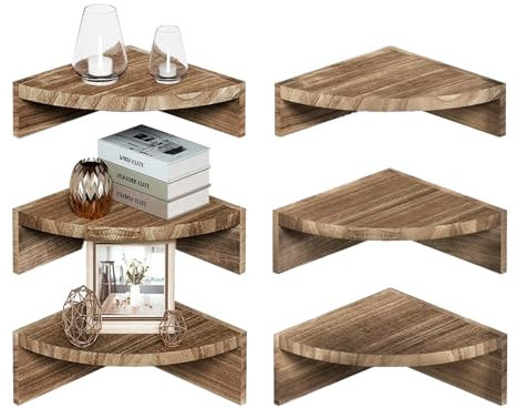 Juego De 3 Estantes Esquineros, Estantes De Pared De Madera Estantes De Pared Para Cocina Pequeños Estantes Flotantes En Forma De Abanico Para Baño Salón Cocina Habitación Infantil O Dormitorio