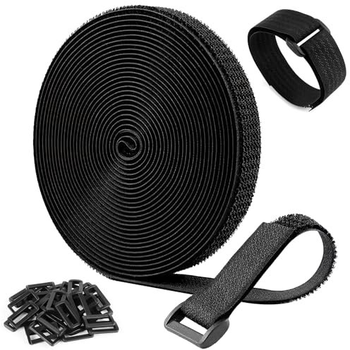 Bridas Reutilizables de 5m x 2cm con 30 Hebillas, Bridas para Organizador de Cables, 1 Rollo Bridas para Cables de Oficina, Hogar, Jardín y Más, Negro