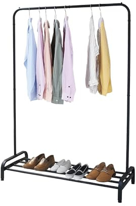 Amig - Appendiabiti tipo stender Ïken - Mobile organizzatore con barra appendiabiti e ripiano inferiore - Dimensioni: 110x45x155 cm - Metallo Nero opaco - Ideale per camera, corridoio o ingresso