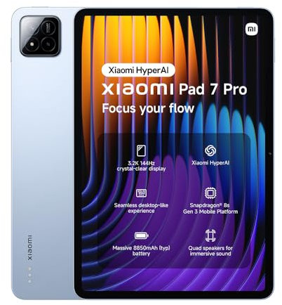 Xiaomi Pad 7 Pro, 11.2 Inch Tablet, 12+512GB, Blue, 8850mAh battery, 67W HyperCharge, HyperAI,2 year warranty(No power adapter included)