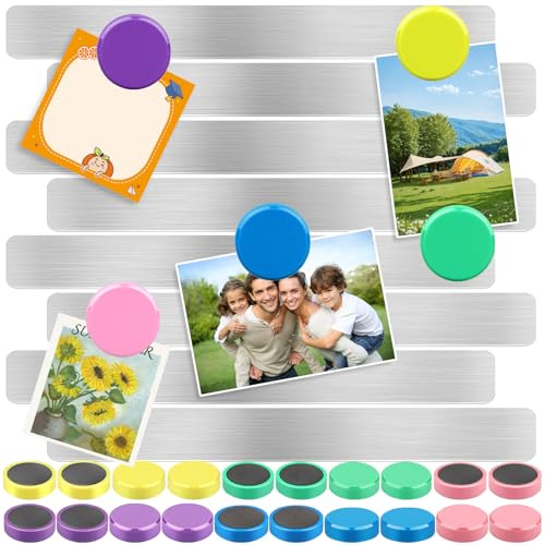 8 Stück Magnetic Memo Board, Magnettafel Memotafel, 30x3cm Selbstklebend Magnetleisten Silber Magnettafel, Memoboard Magnetisch, Mit 20 Stück Starke Magnete für Büro, Pinnwand, Fotowand, Kühlschrank