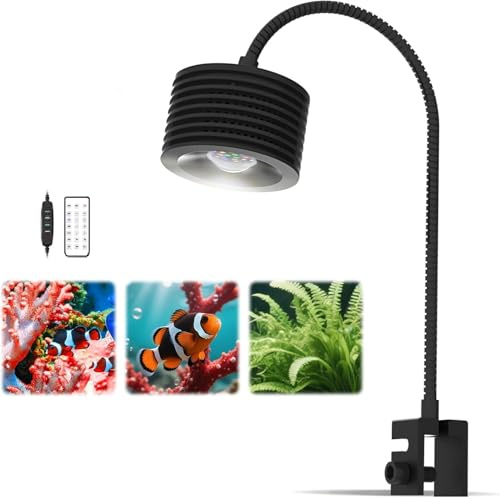 Lominie 25-W-Aquarienbeleuchtung, 25W Dimmbare Pflanzen Becken Leuchte mit Schwanenhals, Asta20Pro Vollspektrum Multifunktions LED Aquarium Klemmleuchte,für Pflanzen Süßwasser Aquarium Refugium