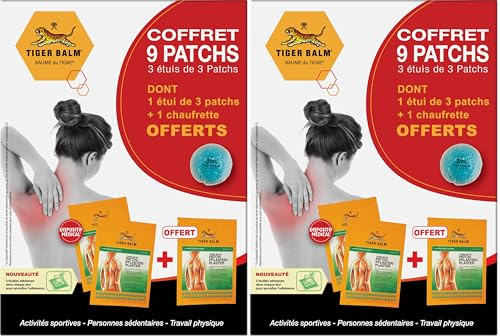 BAUME DU TIGRE - Coffret Patchs Froids - Soulage les douleurs musculaires - x6 Patchs + 3 Autres et 1 Chaufferette OFFERTS (Lot de 2)