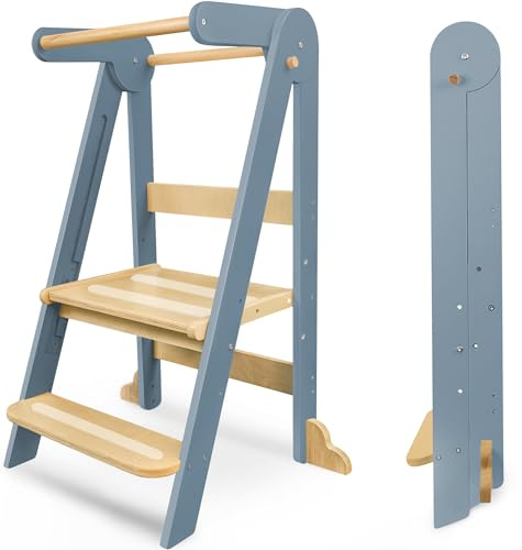 Foldable Toddler Learning Tower, Wooden Kitchen Step Stool Standing Towers