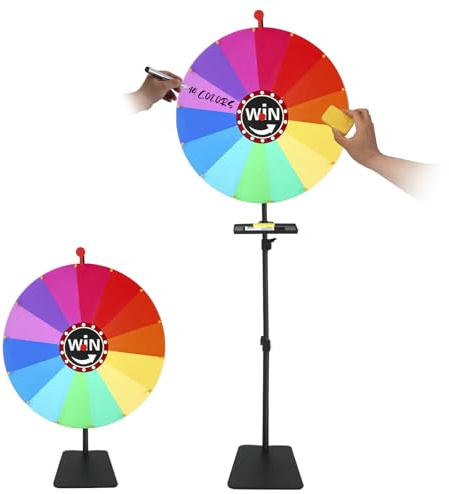 Eirolace Roue de la Fortune 60 cm / 24, 14 Grilles, Hauteur Réglable 85-160 cm, avec Plateau, Stylo et Effaceur pour tirages au Sort, Jeux de Mots