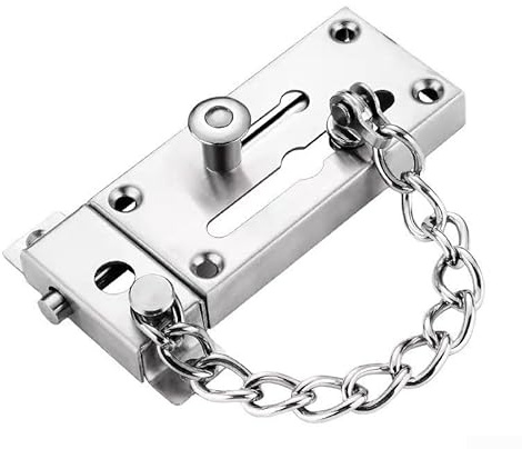 Cadena de puerta de acero inoxidable resistente con perno de bloqueo para seguridad de entrada principal, adecuada para uso doméstico y apartamento (negro)