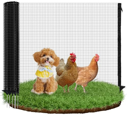 Barrier Plastic Garden Fence Mesh 0.9 m × 15 m with 9 Pins, Black | Temporary Plastic Mesh Roll, 9 Ground Pins, Reusable Animal Barrier, Dog Fence, Poultry Fence, Garden Borders