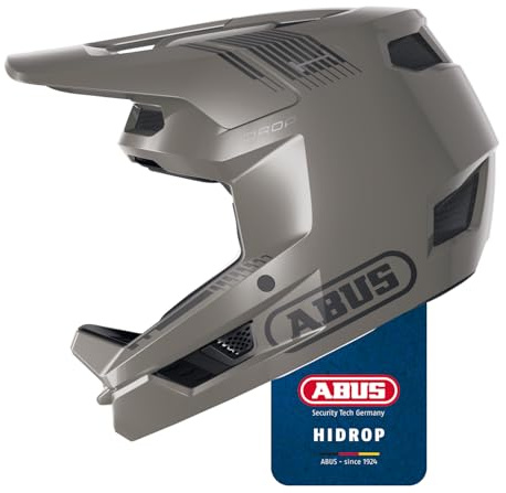 ABUS Casco Downhill HiDrop, Casco Integral, Dust Grey, Talla L | Casco de ciclismo clasificado ASTM con carcasa ABS para MTB, Downhill, Enduro y Bikepark, adultos y jóvenes