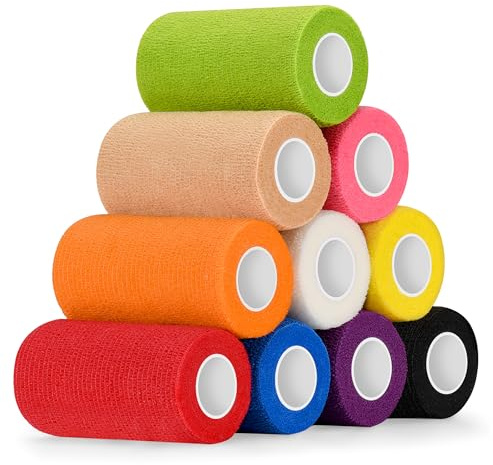 SEADESKY Bandage Autoadhésif 10cm x 4,5m Bande Cohesive Elastique Bandages Cohésifs Bande Strapping pour Les Humains Et Les Animaux Mains Pieds Poignets (Multicolore)