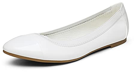 DREAM PAIRS Women's Sole-Flex White Ballerina Walking Flats Shoes Size 8.5 US/ 6.5 UK
