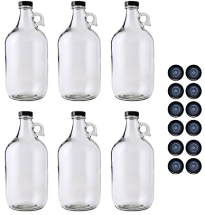 Fastrack 6-Pack Half-Gallon Glass Jug Set (64 oz) w/18 Polyseal Caps | Multipurpose Half Gallon Jug, & Detergent Dispenser for Laundry, Glass Jar for Liquids, Water & Juice
