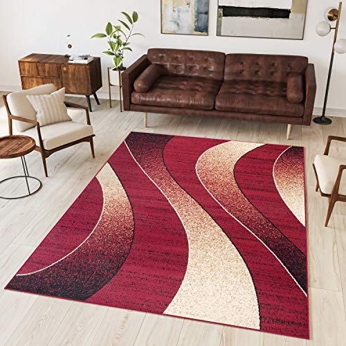 TAPISO Dream Teppich Wohnzimmer Modern Wellen Streifen Rot Creme Leicht Meliert Schlafzimmer Esszimmer Gästezimmer ÖKOTEX 300 x 400 cm