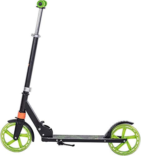 Clamaro 'Sidekick' 205mm Cityroller Tretroller gefedert, bis 100 kg belastbar, zusammenklappbar, höhenverstellbar, Scooter Kickroller mit Reibungsbremse, für Kinder und Erwachsene, Black/Green