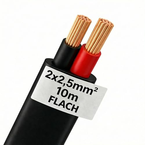 DCSk - 10m KFZ Kabel flach 2 x 2,5 mm² - 2 adriges Anhängerkabel Kfz Beleuchtungskabel 2-polig FLRYY Fahrzeugleitung 2 5 mm2