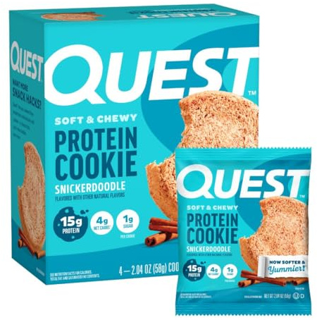 Quest Nutrition Snickerdoodle Protein Cookie, 15g Protein, 1g Sugar, 4g Net Carbs, Keto Friendly, High Protein, Low Carb; 4 Count