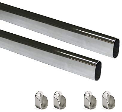 Emuca Wardrobe Oval Hanging Rail Kit with End Supports, 750mm, Chromed, Aluminium and Zamak, Pack of 2