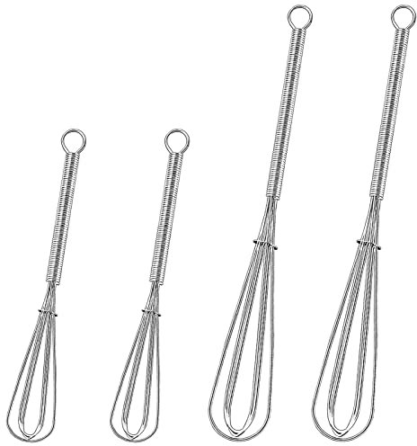 4 Pieces Professional Plus Whisk Set Small Whisk Balloon Whisk Mini Whisk Kitchen Stirring Flash Stainless Steel Ball Whisk 12.7/17.8 cm with Handle for Mixing, Beating,Foaming,Stirring, Silver