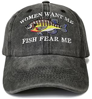 Shenbors Bestickte Baseballmützen und -Kappen für Herren und Damen, Women Want Me Fish Fear Me (Washed Black), Einheitsgröße
