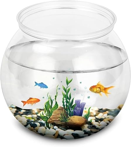 Bol Poisson en Plastique Style Tambour, Aquarium Rond Transparent pour Poisson Betta et Poisson Rouge, Mini Décoration